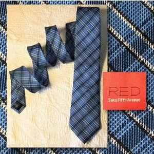 RED - SAKS FIFTH AVENUE Blue Plaid Silk Necktie